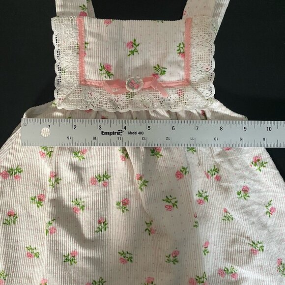 Vintage Tiny Tots Baby Girl Dress 6-12M White Corduroy Dainty Pink Flowers Lace - Picture 8 of 9